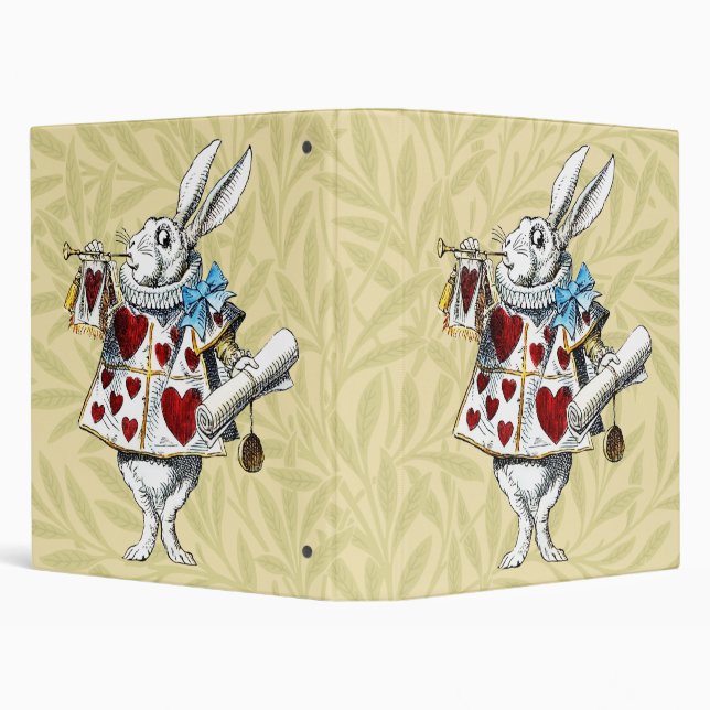 White Rabbit Alice Wonderland Hearts 3 Ring Binder (Background)