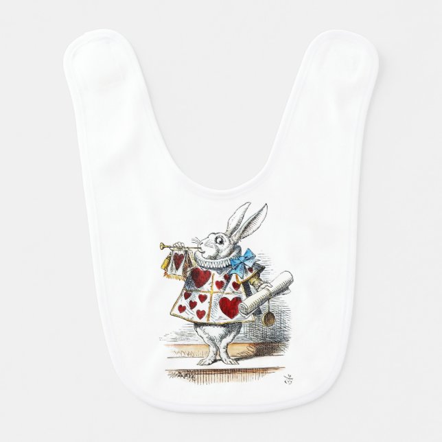White Rabbit Alice Wonderland Hearts Baby Bib (Front)