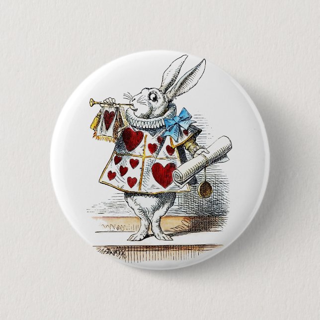 White Rabbit Alice Wonderland Hearts Button (Front)