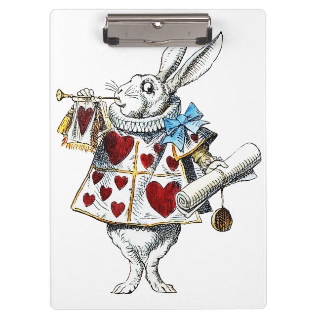 White Rabbit Alice Wonderland Hearts Clipboard (Front)