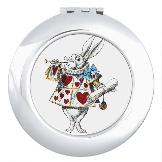 White Rabbit Alice Wonderland Hearts Compact Mirror (Front)