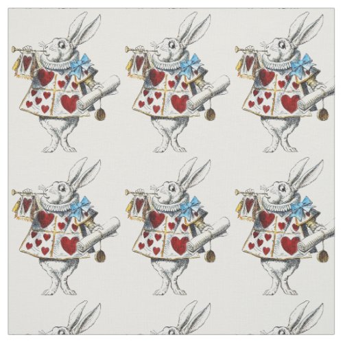White Rabbit Alice Wonderland Hearts Fabric