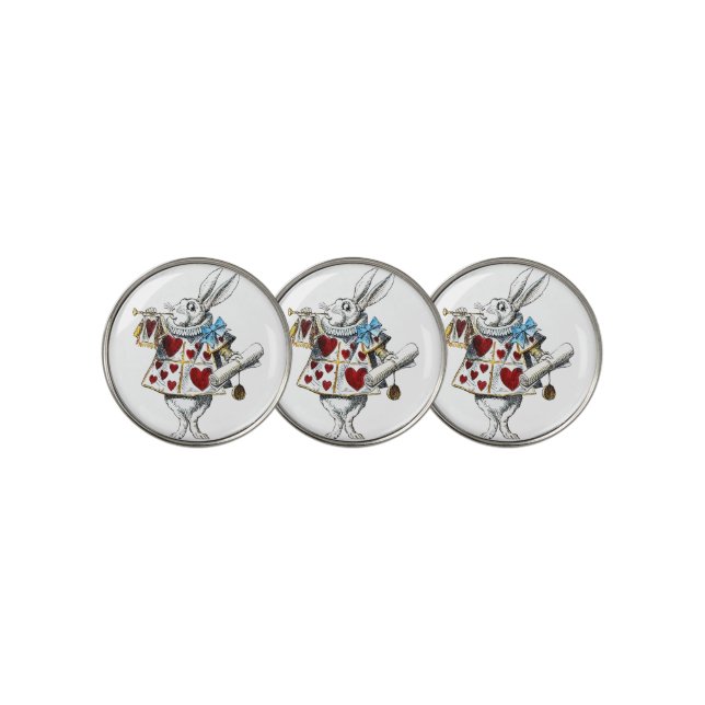 White Rabbit Alice Wonderland Hearts Golf Ball Marker (3 Up)