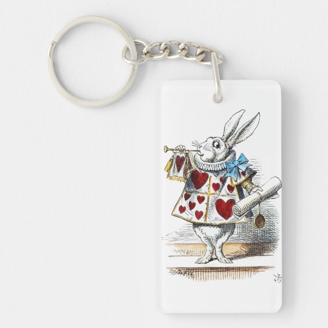 White Rabbit Alice Wonderland Hearts Keychain (Front)