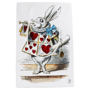 White Rabbit Alice Wonderland Hearts Medium Gift Bag