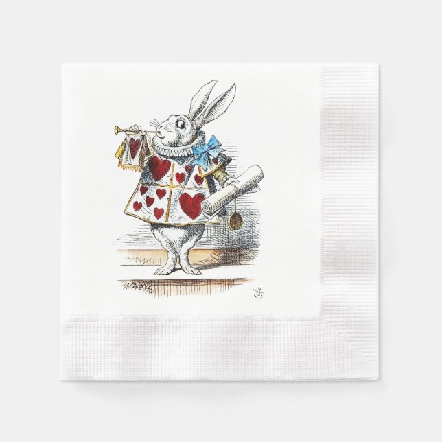 White Rabbit Alice Wonderland Hearts Napkins (Front)