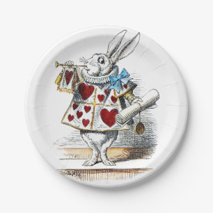 White Rabbit Alice Wonderland Hearts Paper Plates