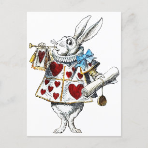 White Rabbit Alice Wonderland Hearts Postcard