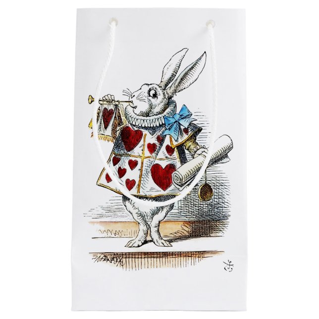 White Rabbit Alice Wonderland Hearts Small Gift Bag (Front)