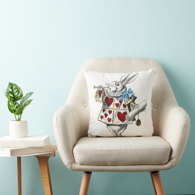White Rabbit Alice Wonderland Hearts Throw Pillow (Chair)