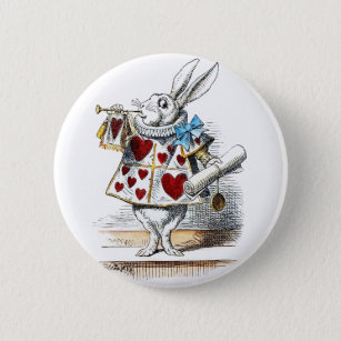 White Rabbit Alice Wonderland Hearts Tote Button