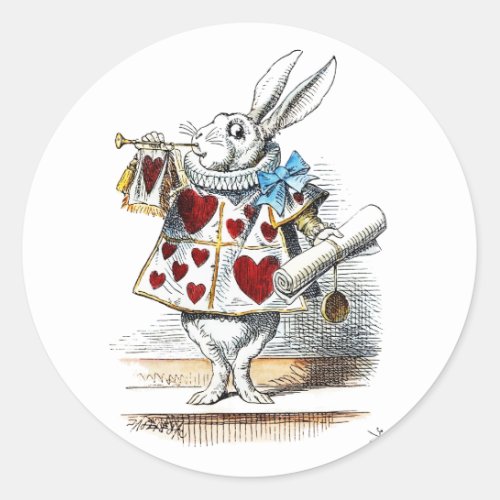 White Rabbit Alice Wonderland Hearts Tote Classic Round Sticker