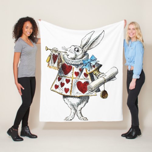 White Rabbit Alice Wonderland Hearts Tote Fleece Blanket