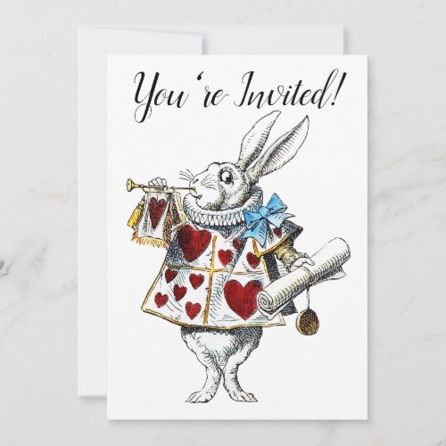 White Rabbit Alice Wonderland Hearts Tote Invitation