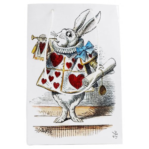 White Rabbit Alice Wonderland Hearts Tote Medium Gift Bag
