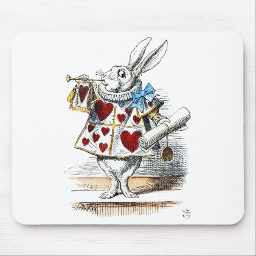 White Rabbit Alice Wonderland Hearts Tote Mouse Pad