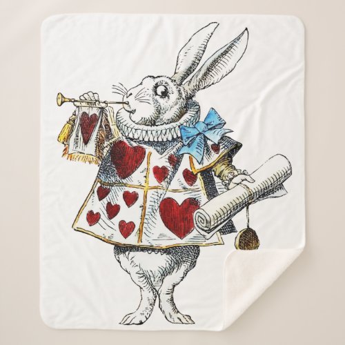White Rabbit Alice Wonderland Hearts Tote Sherpa Blanket