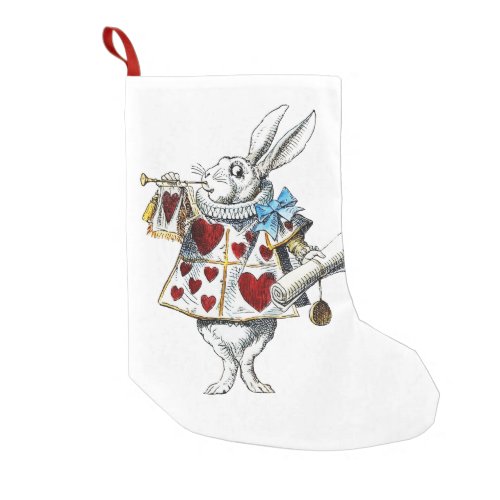 White Rabbit Alice Wonderland Hearts Tote Small Christmas Stocking