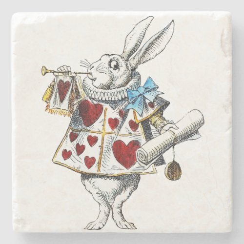 White Rabbit Alice Wonderland Hearts Tote Stone Coaster