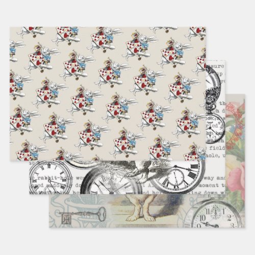White Rabbit Alice Wonderland Hearts Tote Wrapping Paper Sheets
