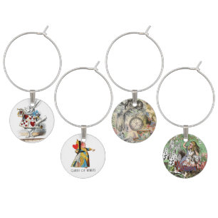 White Rabbit Alice Wonderland Hearts Wine Charm