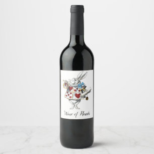 White Rabbit Alice Wonderland Hearts Wine Label