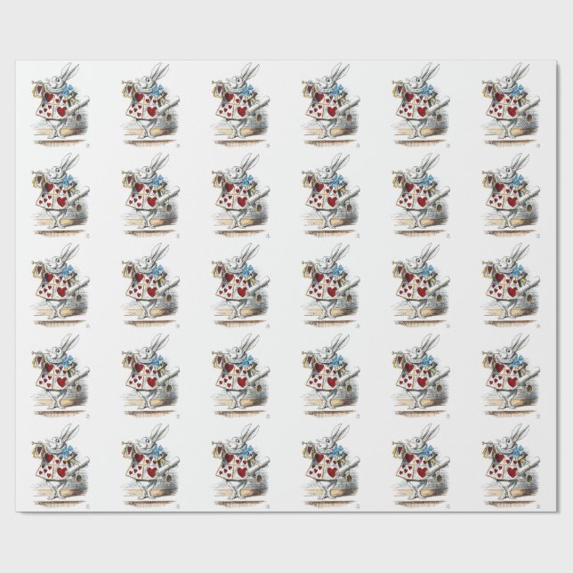 White Rabbit Alice Wonderland Hearts Wrapping Paper (Flat)