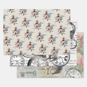 White Rabbit Alice Wonderland Hearts Wrapping Paper Sheets