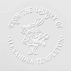 White Rabbit Alice Wonderland Library Book Name Embosser
