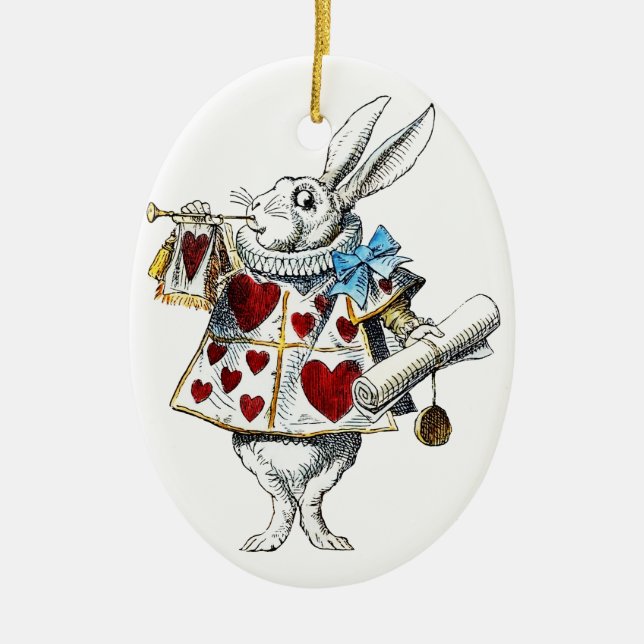 White Rabbit Alice Wonderland Rabbit of Hearts Ceramic Ornament (Front)