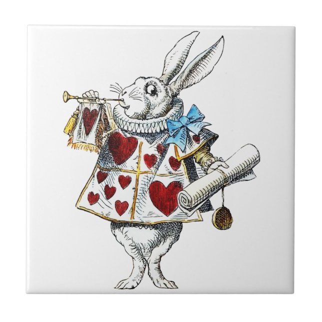 White Rabbit Alice Wonderland Rabbit of Hearts Ceramic Tile (Front)
