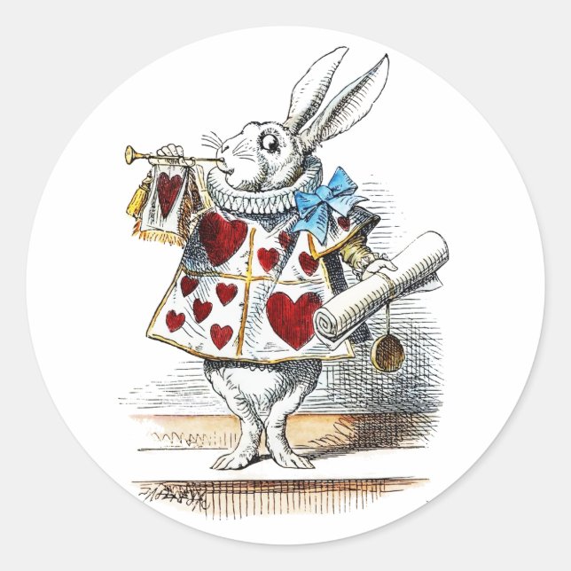 White Rabbit Alice Wonderland Rabbit of Hearts Classic Round Sticker (Front)