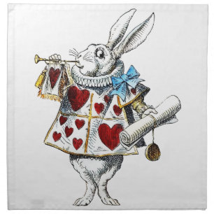 White Rabbit Alice Wonderland Rabbit of Hearts Cloth Napkin