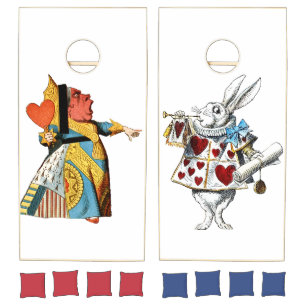 White Rabbit Alice Wonderland Rabbit of Hearts Cornhole Set