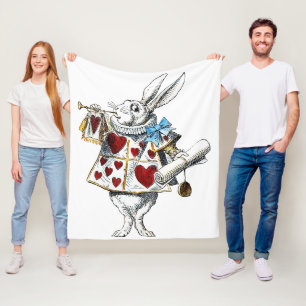 White Rabbit Alice Wonderland Rabbit of Hearts Fleece Blanket