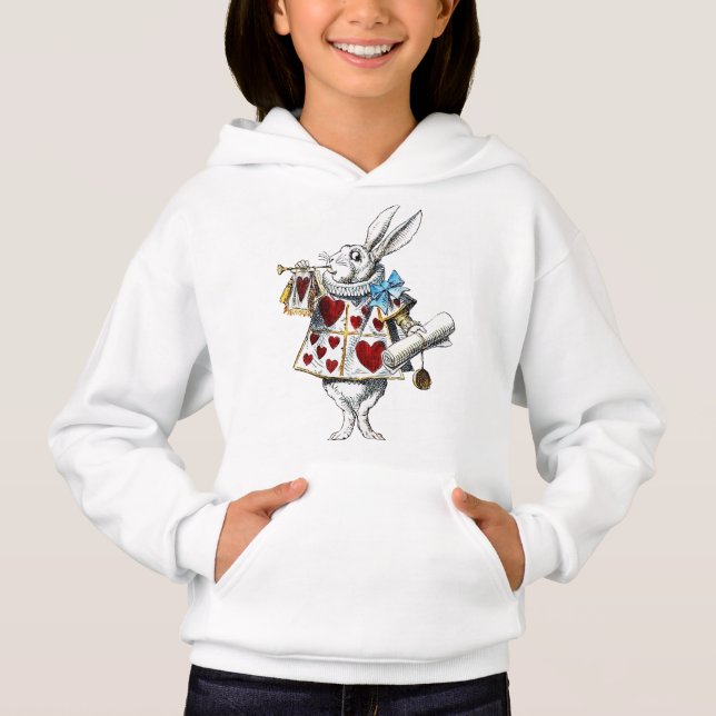White Rabbit Alice Wonderland Rabbit of Hearts Hoodie (Front)