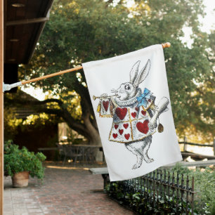 White Rabbit Alice Wonderland Rabbit of Hearts House Flag