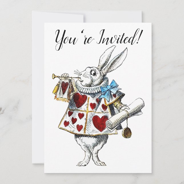 White Rabbit Alice Wonderland Rabbit of Hearts Invitation (Front)