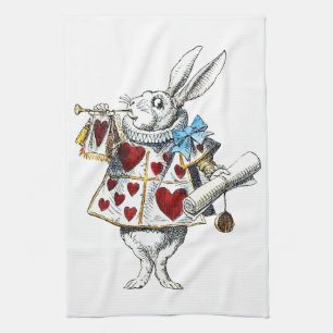 White Rabbit Alice Wonderland Rabbit of Hearts Kitchen Towel
