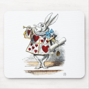 White Rabbit Alice Wonderland Rabbit of Hearts Mouse Pad
