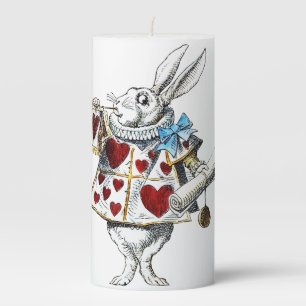 White Rabbit Alice Wonderland Rabbit of Hearts Pillar Candle