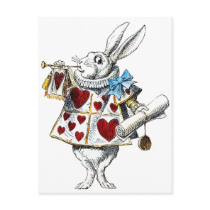 White Rabbit Alice Wonderland Rabbit of Hearts Postcard