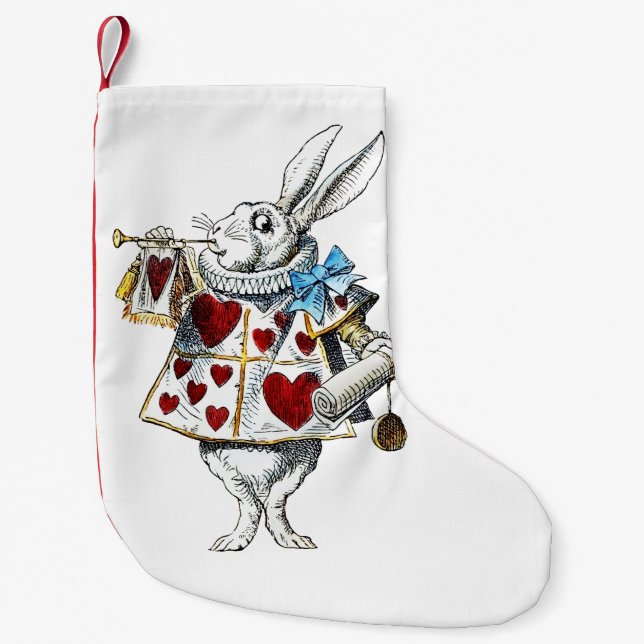 White Rabbit Alice Wonderland Rabbit of Hearts Small Christmas Stocking (Front)
