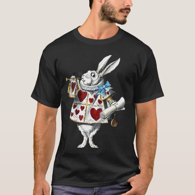 White Rabbit Alice Wonderland Rabbit of Hearts T-Shirt (Front)