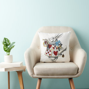 White Rabbit Alice Wonderland Rabbit of Hearts Throw Pillow