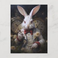 White Rabbit Always Late Postcard