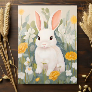 White Rabbit Among Spring Flowers Postcard