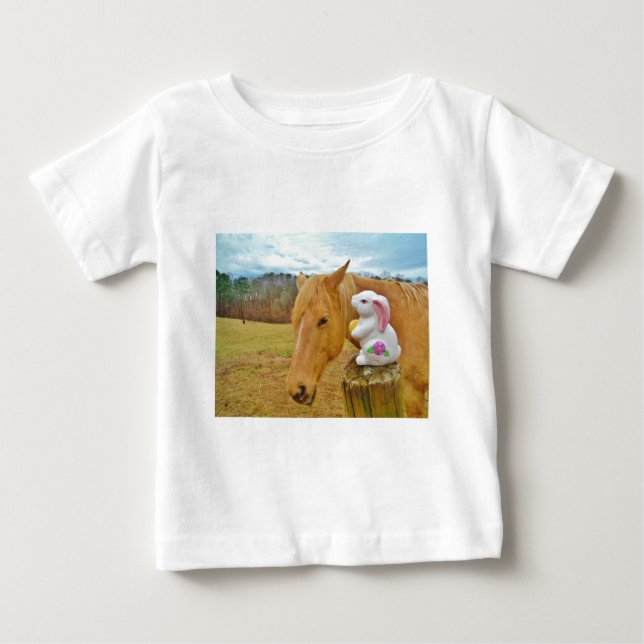 White rabbit and blond yellow horse baby T-Shirt (Front)