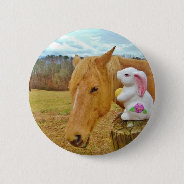 White rabbit and blond yellow horse button (Front)