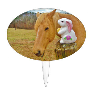 White rabbit and blond yellow horse cake topper